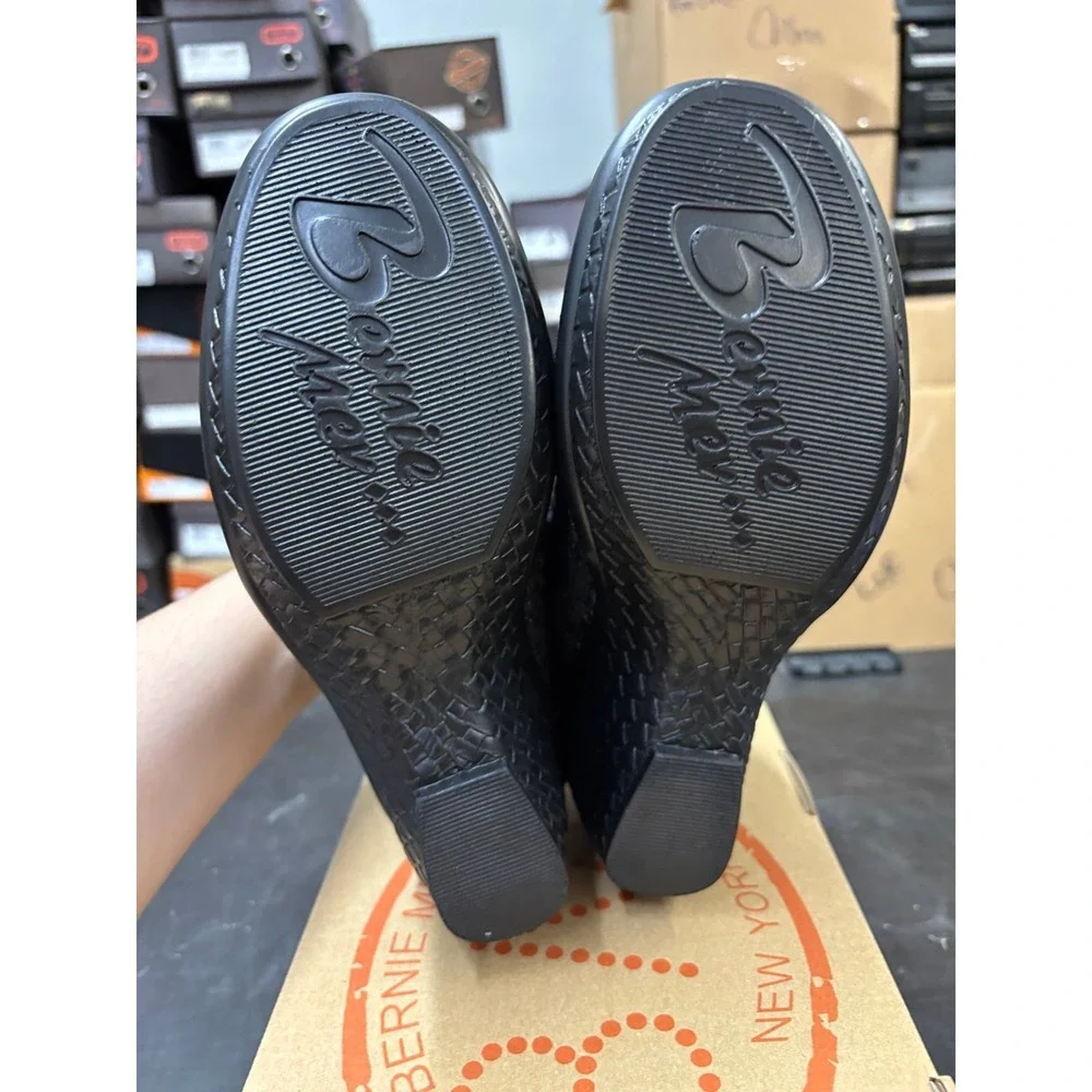 Bernie Mev Lane Black Metallic Woven Wedge Sandals Womens Size 38 US 7.5-8